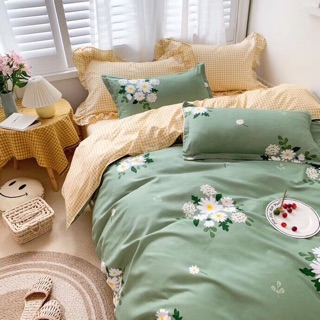 Bộ Drap & Chăn Phao Cotton Poly Cúc Hoạ Mi Mới