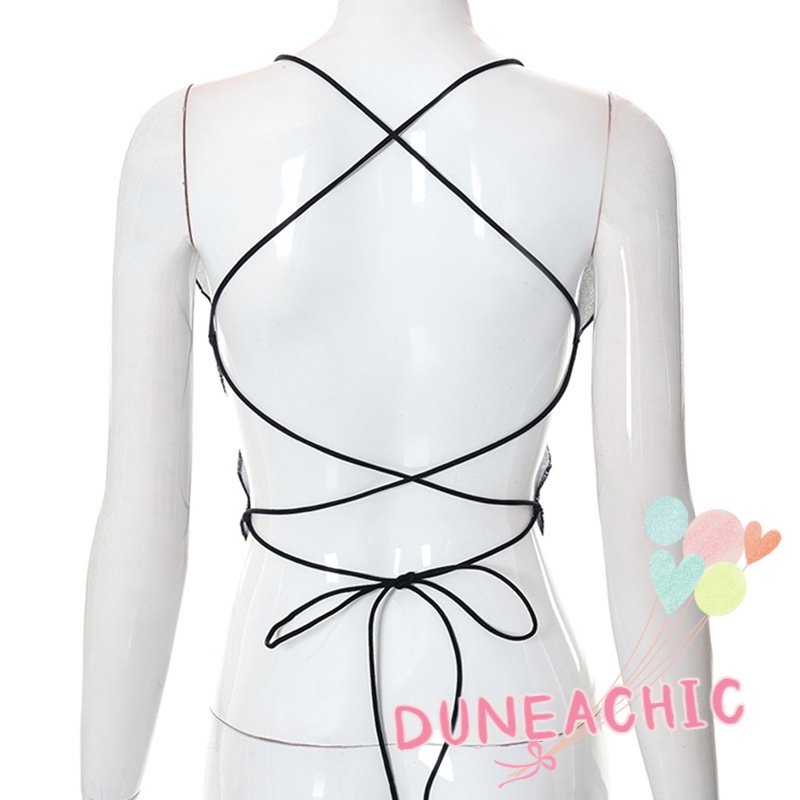 DUNEA Áo Hai Dây Cổ Yếm In Họa Tiết Bướm Quyến Rũ Cho Nữ