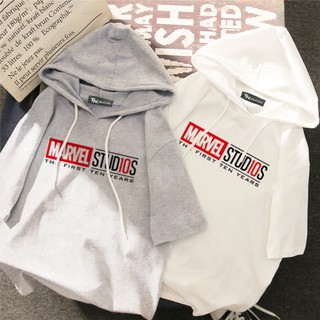 Áo thun teen nam nữ HOODIE TAY LỠ CÓ NÓN hình Marvel Studio 10 year