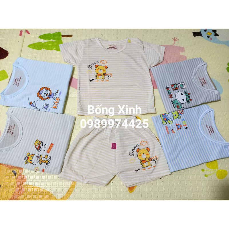 Bộ cotton cộc tay kẻ cài vai nhiều mẫu cho bé