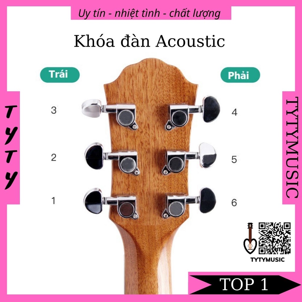 Khóa đàn guitar acoustic INOX đúc đặc chất lượng bền bỉ TYTY1102