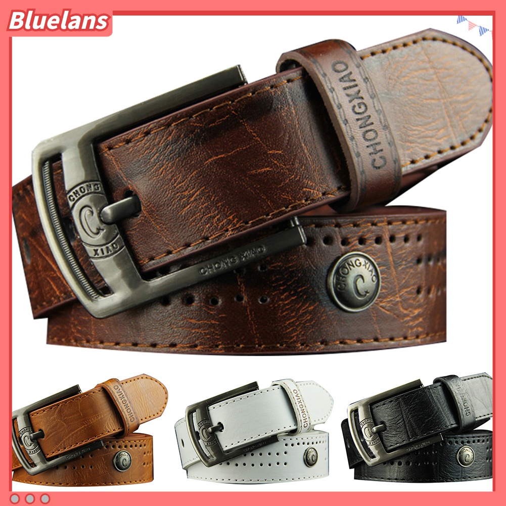 Men Punk Hollow Studded Waistband Pin Buckle Faux Leather Belt for Jeans Pants