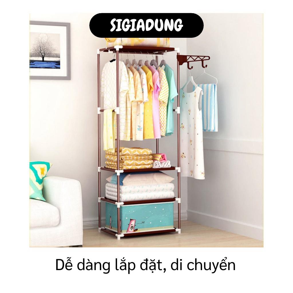 [SGD] Giá Treo Quần Áo - Kệ Chữ H 4 Tầng, 3 Ngăn Để Đồ Và Treo Quần Áo, Có Móc Bên Cạnh 9571