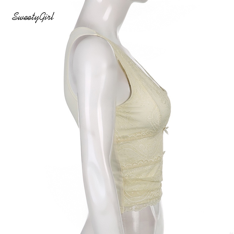 Áo Tank Top Cổ Chữ V Phối Ren Màu Sắc Đơn Giản Thời Trang Dành Cho Nữ