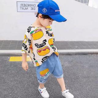 Bộ áo thun ngắn tay in hình bánh Burger + quần short cho bé trai