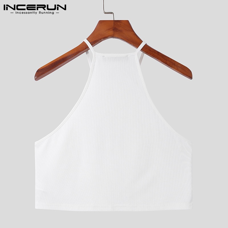 Áo croptop sát nách INCERUN ôm dáng in họa tiết cá tính thời trang mùa hè cho nam