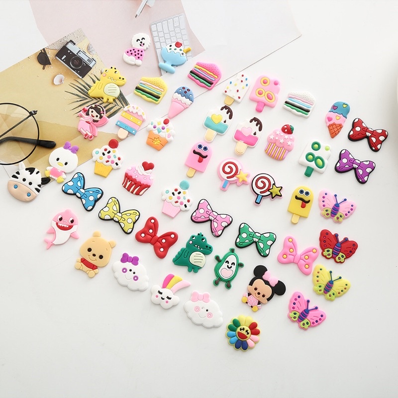 10 Charm PVC đính kẹp 5 răng, dây buộc tóc, kẹp tóc