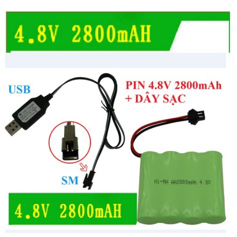 Pin dung lượng cao Kosi 4.8V 2800mah giắc SM JST - pin NI-MH NI-CD cho xe điều khiển từ xa RC ô tô Rock crawler siêu bền