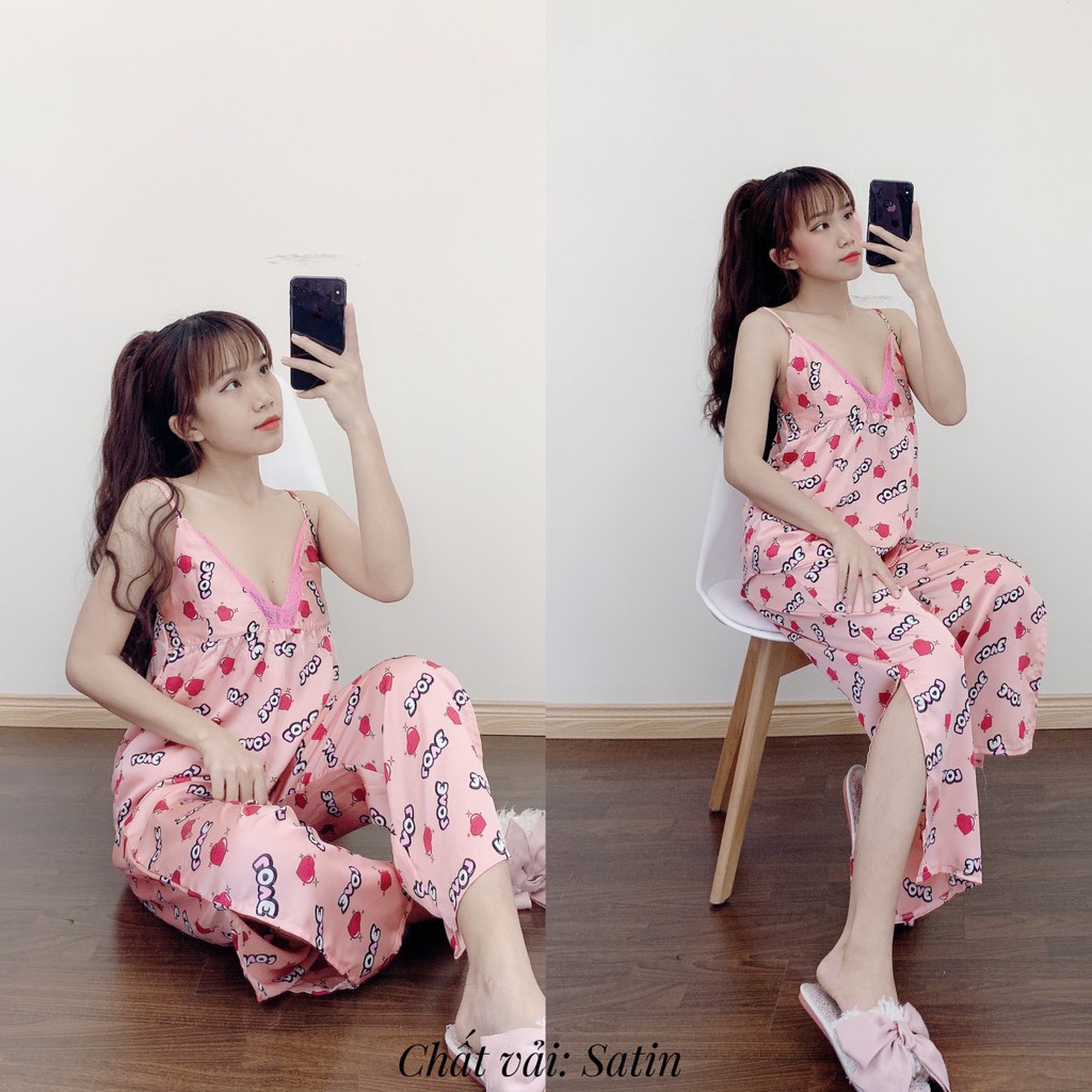 Đồ Mặc Nhà Nữ Pijama Lụa Quảng Châu 2 Dây Quần Dài Loại 1 | BigBuy360 - bigbuy360.vn