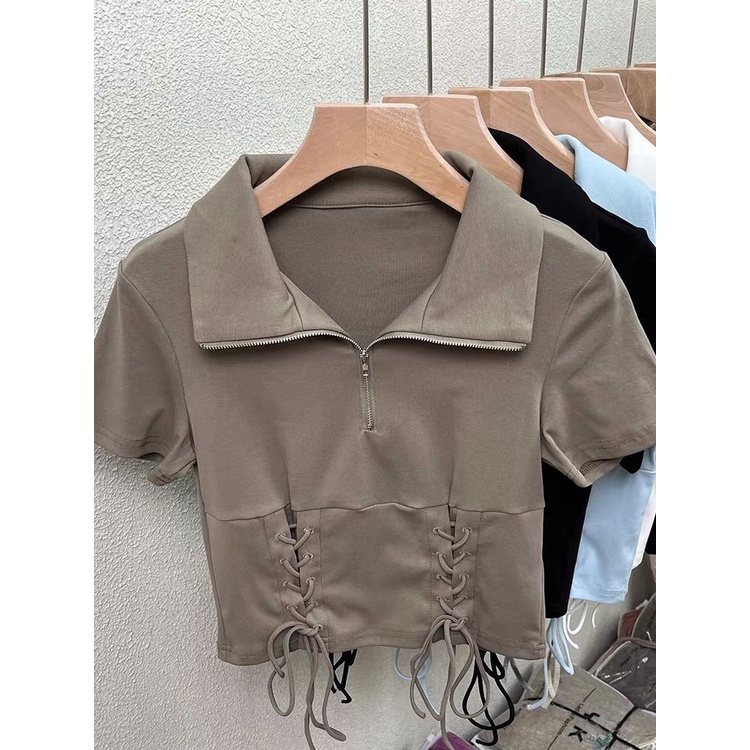 Áo polo Tay Ngắn Màu Trơn Ngọt Ngào Độc Đáo Cho Nữ