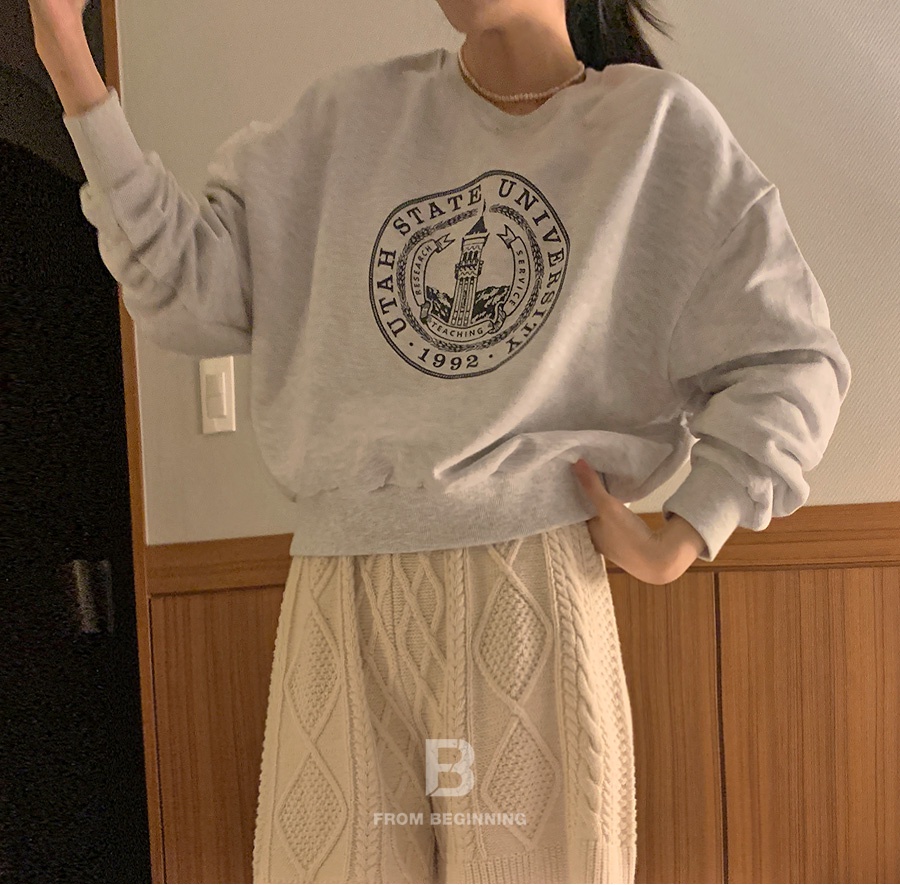 Áo Sweater Cổ Tròn Dài Tay In Chữ Phong Cách Hàn Quốc Cá Tính 55714