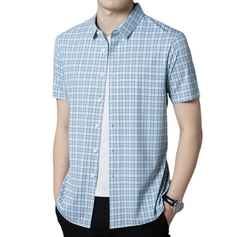DK8628 Áo sơ nam ngắn tay không nhăn kẻ caro hàng nhập