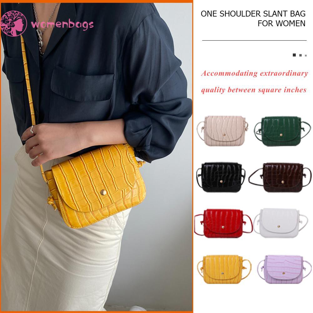 READY√Retro Women Stone Pattern PU Pure Color Shoulder Messenger Bag Mini Handbag