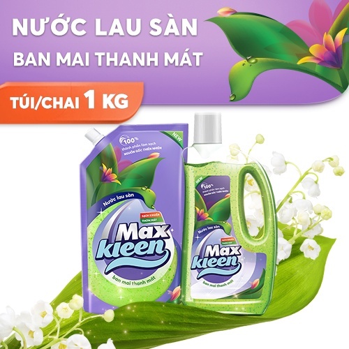 Combo Nước Lau Sàn MaxKleen Hương Ban Mai Thanh Mát: Chai 1kg+Túi 1kg