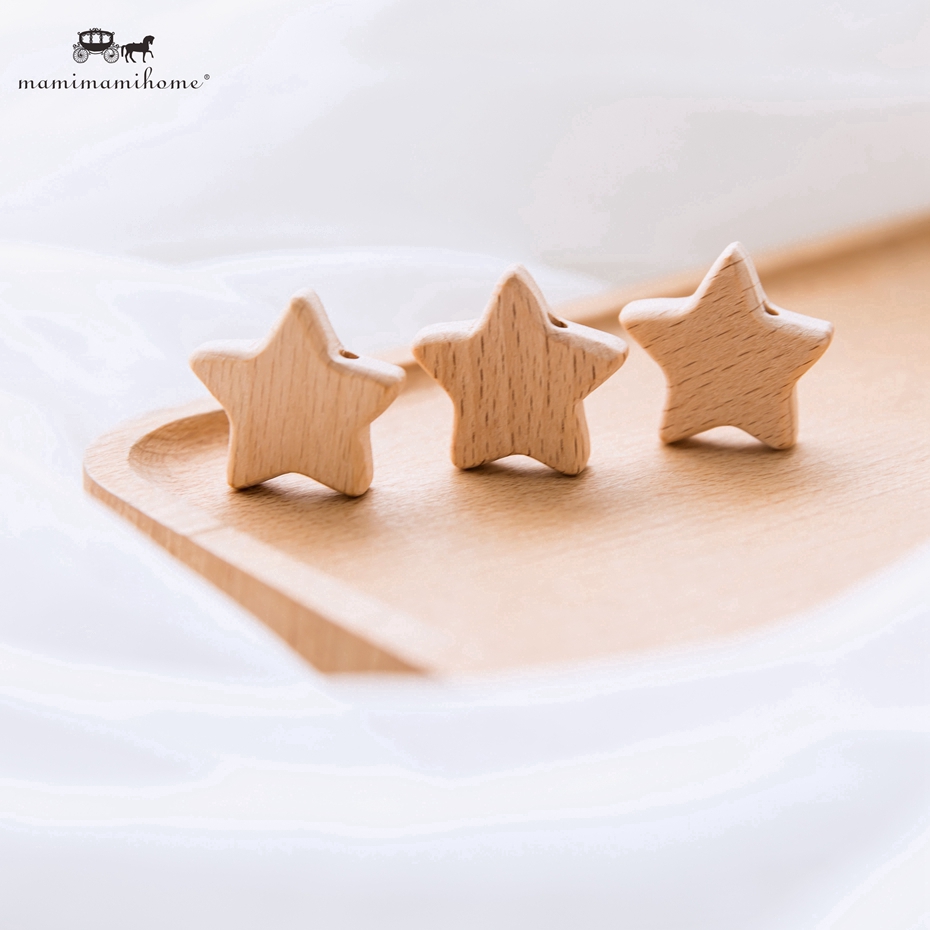 Bộ 10 hạt gỗ Mamimamihome hình ngôi sao 25mm dùng làm đồ chơi em bé