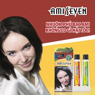 Nhuộm phủ bạc Thảo dược Ami Seven 7 phút, Màu Đen Huyền S8 kèm phụ kiện (60g + 60g)