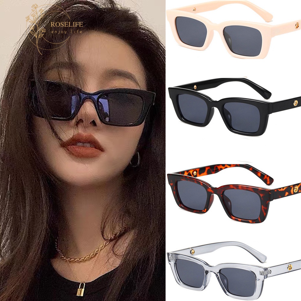 Kính Mát Chống Tia UV400 Gọng Kim Loại Hình Chữ Nhật Màu Đen Cá Tính Cho Nam Nữ