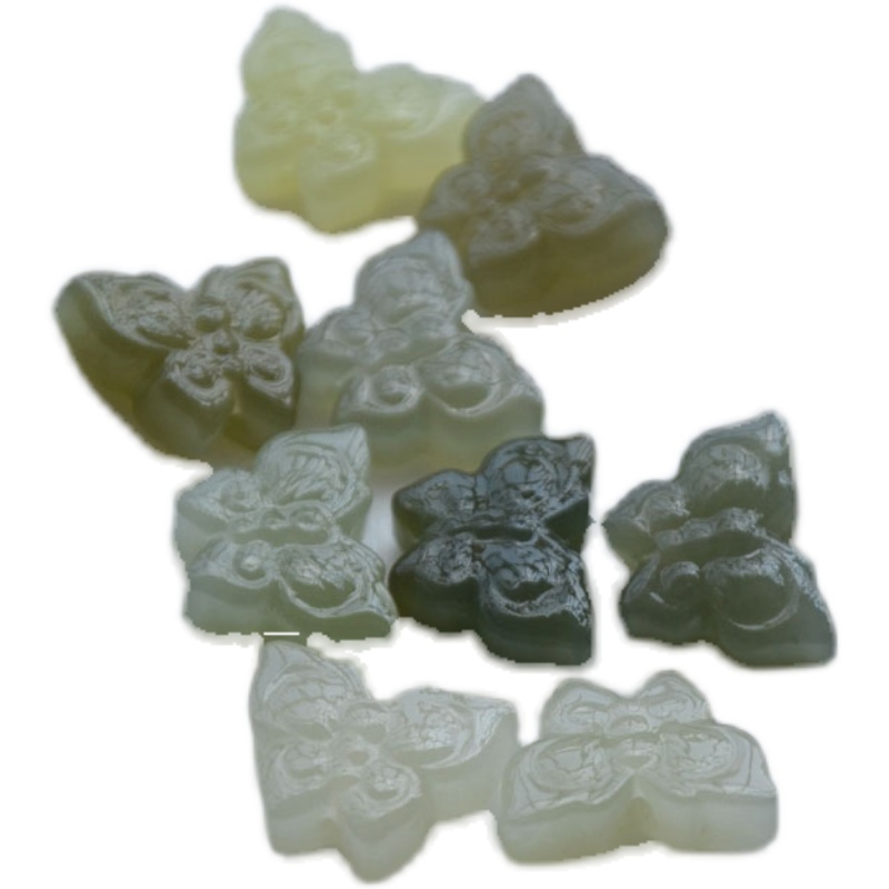 Ice Yingge Khuyên Tai Mặt Đá Hetian Tự Nhiên Hình Bướm Nguyên Chất Tự Nhiên Dùng Làm Mặt Dây Chuyền Hán Phục diy