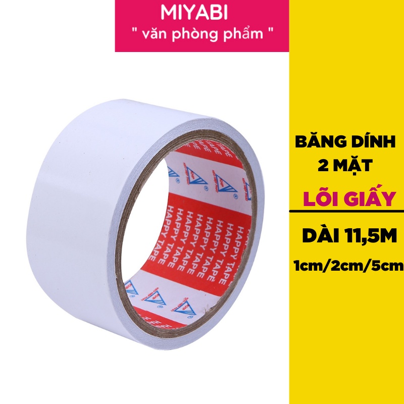 Băng dính 2 mặt khổ 1cm / 2cm / 5cm dày đại  lõi giấy mỏng , độ bám dính cao - Băng dính 2 mặt  cute -1 cuộn