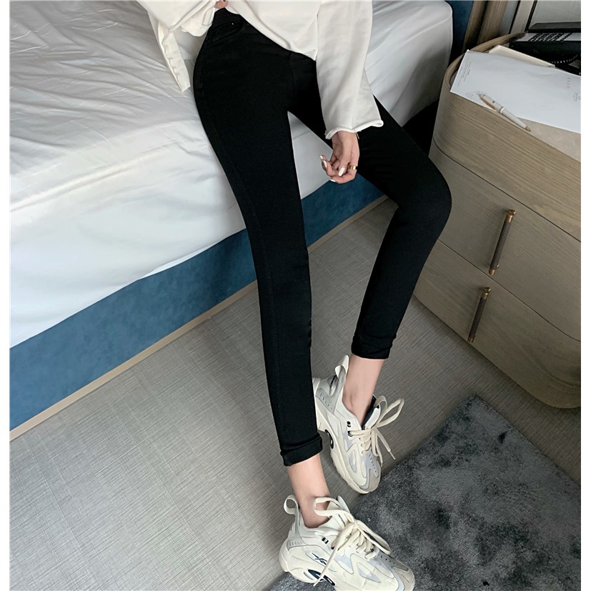 LEEVA - Quần legging jeans dáng skinny lưng cao co giãn Q033