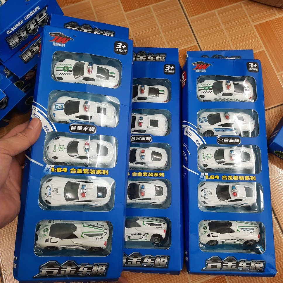 Bộ 5 xe ô tô cảnh sát die cast mini bằng hợp kim và nhựa - mô hình xe tỉ lệ 1:64 đồ chơi trẻ em