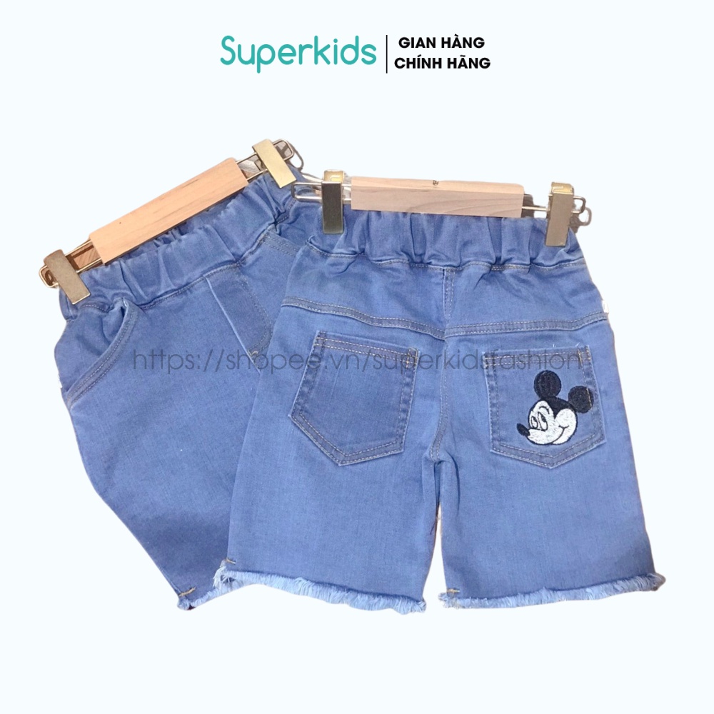 Quần jean, quần bò đùi họa tiết thêu Mickey cho bé 10-25kg QATE790