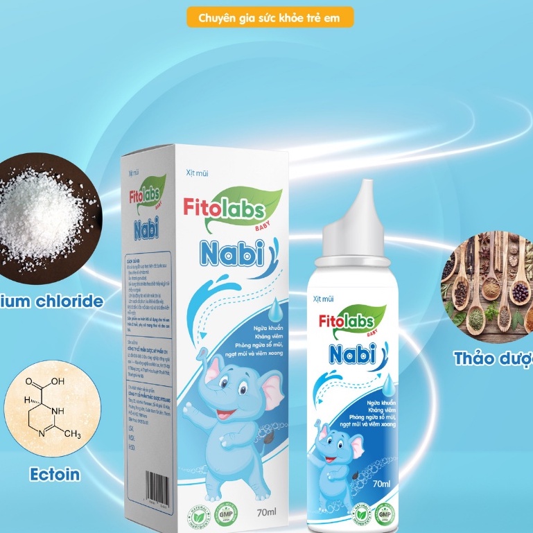 Dung dịch xịt mũi thảo dược Fitolabs Nabi giảm ngạt mũi,làm thông thoáng sạch mũi cho bé.Suckhoechomoinha