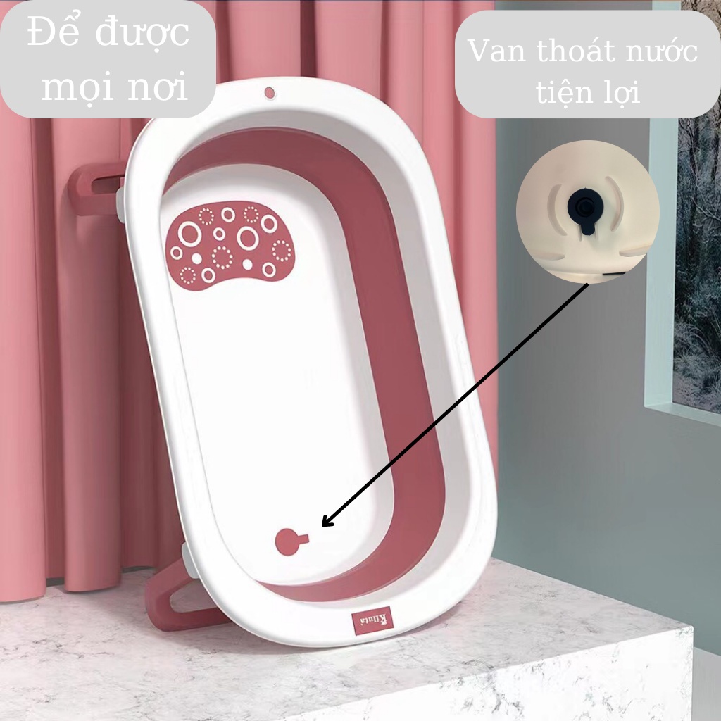 Chậu tắm gấp gọn cho bé KILUTA, Thau tắm gấp gọn (Tặng kèm nhiệt kế đo nước con cá)