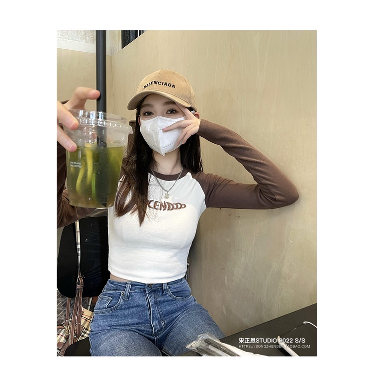 Áo Thun Tay Dài In Chữ Cái Phong Cách Retro Mới Dành Cho Nữ