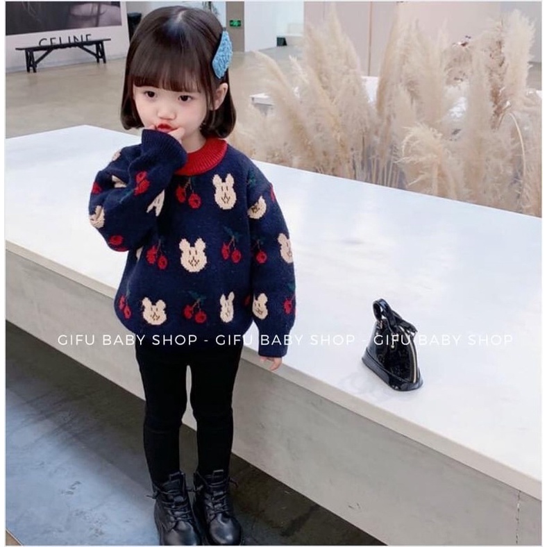 Áo len thỏ cho bé gái, áo len dày ấm vintage