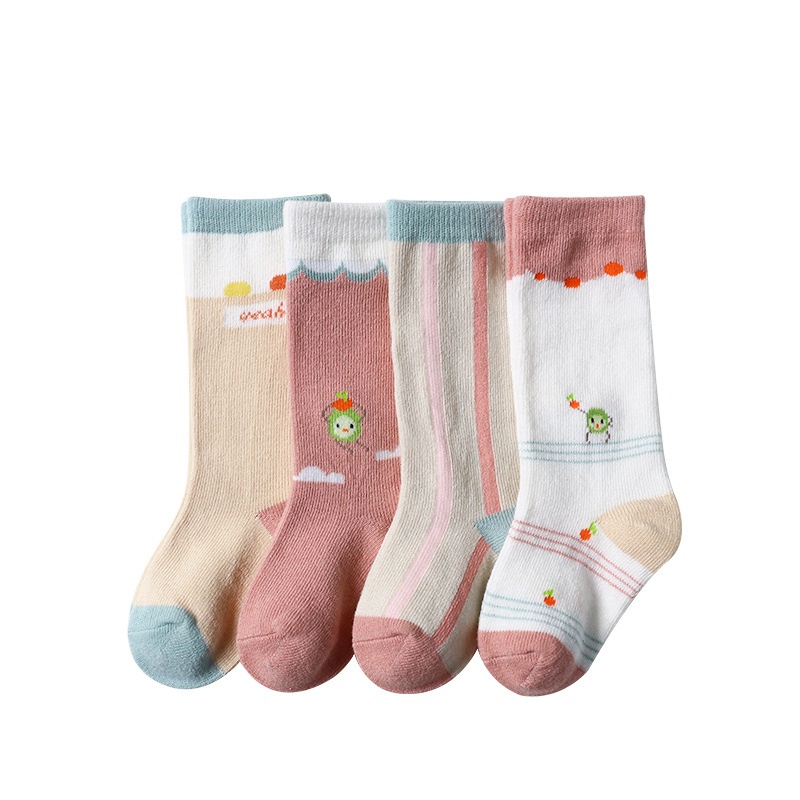 Set 4 Đôi Tất Cotton Mềm Mại Hoạ Tiết Hoạt Hình Đáng Yêu Cho Bé