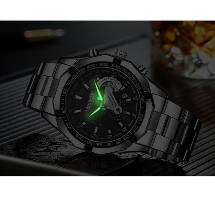 Đồng hồ nam dây da Langlshi 1579, đồng hồ nam cơ cấu thạch anh chống nước chính hãng, DH01A, Lucas shop