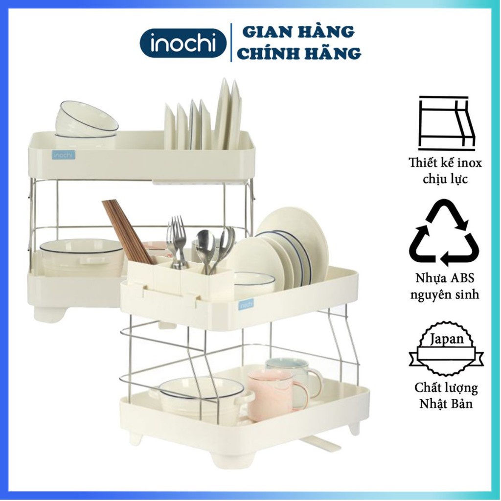 ❉✷﹉Giá để bát đĩa, kệ chén inochi chạn Inox 2 Tầng Có Khay Thoát Nước Thông Minh Dùng Làm Úp Đĩa