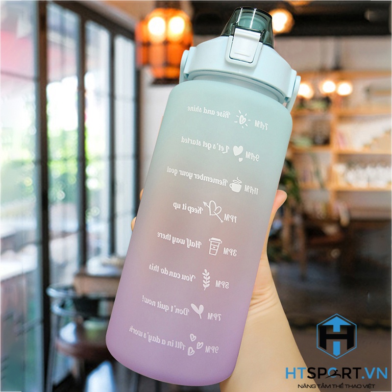 Bình Nước Tập Gym 2 Lít, Bình Đựng Nước Nhựa Thể Thao Dễ Thương 2L Có Vòi Vạch Báo Giờ Uống Nước Cao Cấp