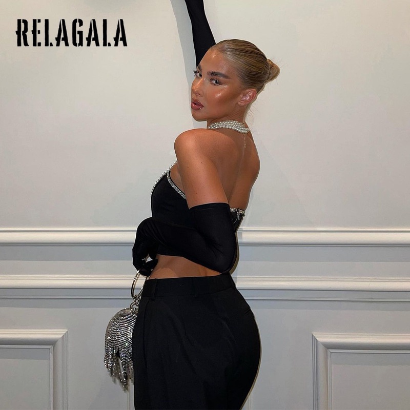 Áo ống Relagala màu trơn đính kim cương quyến rũ thời trang cho nữ