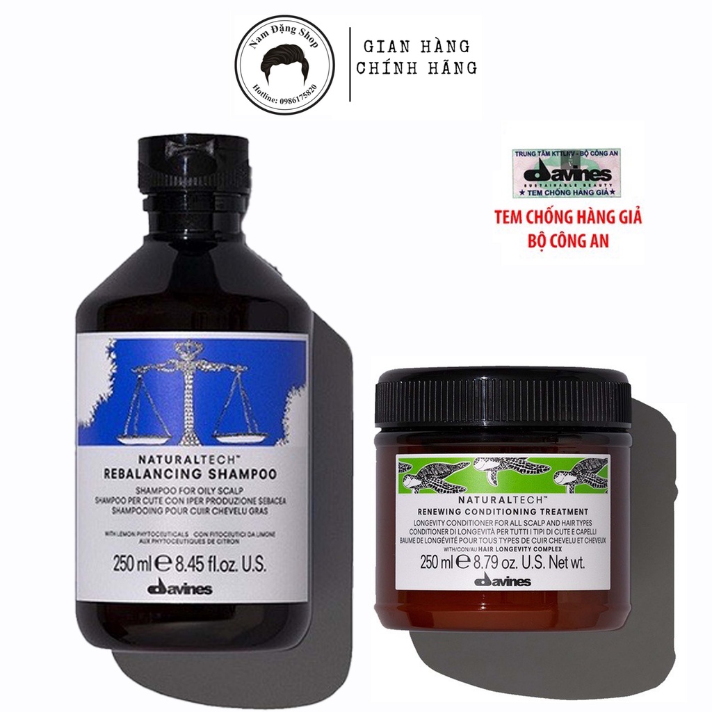 Combo Dầu Gội Cân Bằng Dầu Davines Naturaltech Rebalancing Shampoo và Dầu Xả Davines Renewing Conditioning Treatment