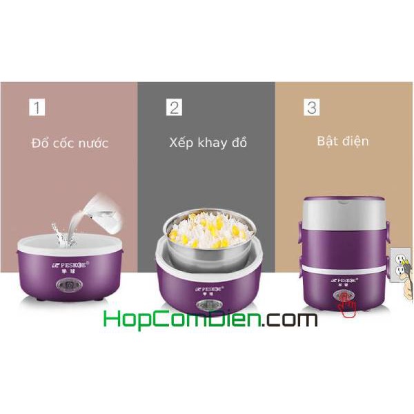 Hộp cơm hâm nóng 3 tầng khít canh PESKOE DLS304