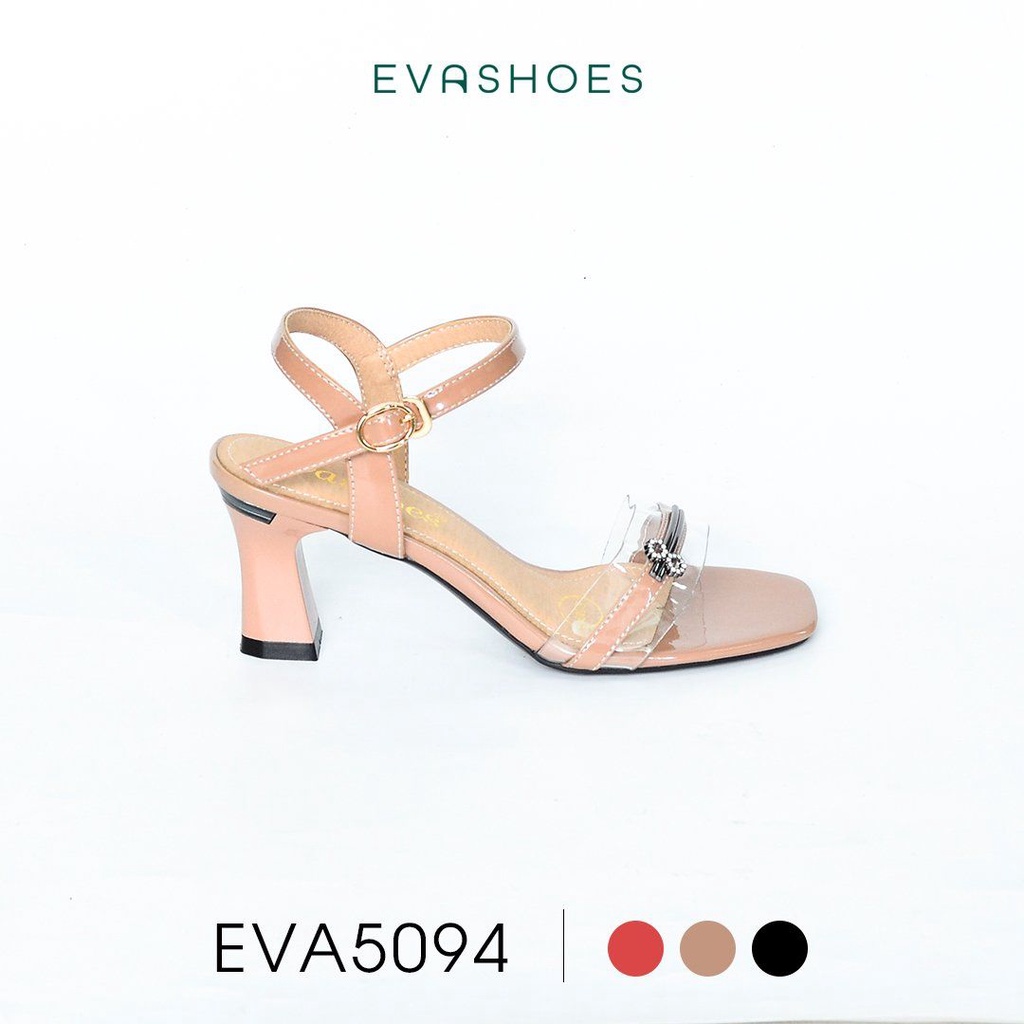 Dép Sandal cao gót quai trong phối nơ cao 5cm Evashoes Eva5094