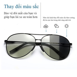 Kính râm nam phân cực đổi màu đi nắng đi đêm - Tặng kèm hộp đựng kính da và khăn lau
