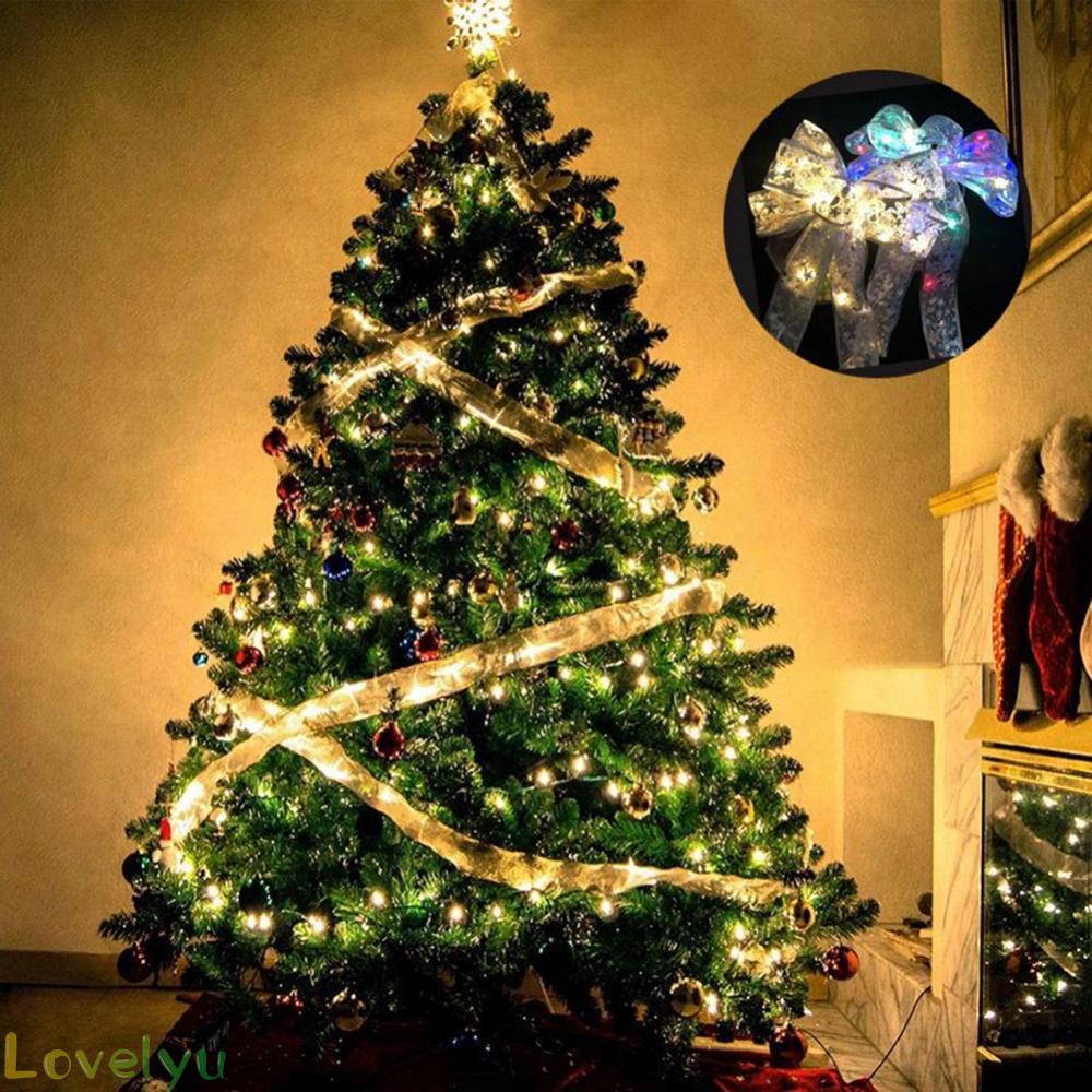 [ FAST SHIPPING ]4M LED Ribbon Christmas Tree Topper Lights Xmas Tree Ribbon Bows Party-Ornament