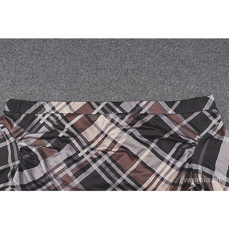 Đầm tay dài trễ vai dáng ôm sọc ca rô thời trang cho nữ