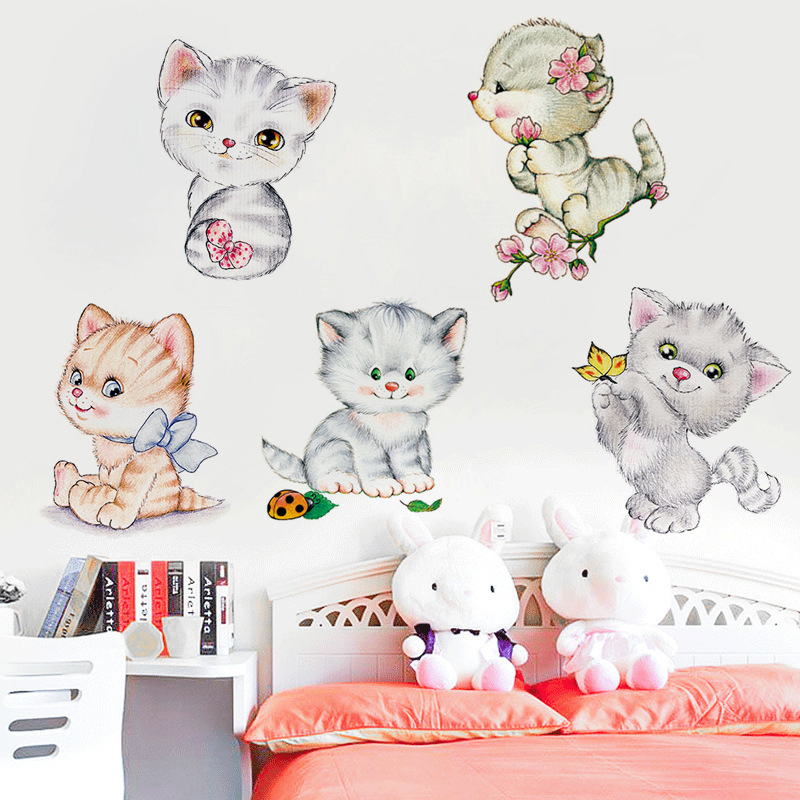 Miếng Dán Tường Pvc Hình Mèo Hello Kitty Dễ Thương