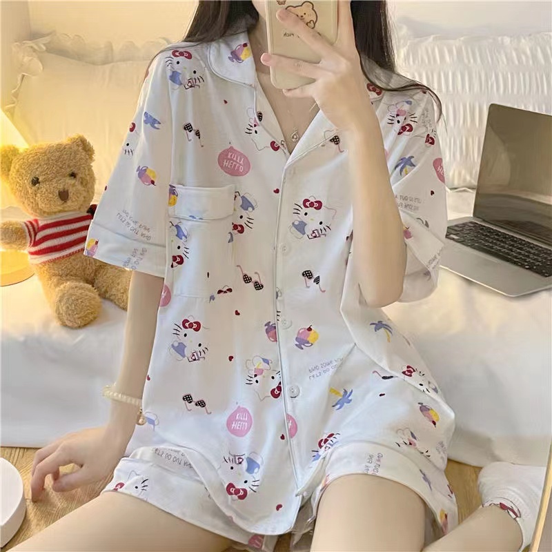 Bộ Đồ Ngủ Ngắn Tay Họa Tiết Hoạt Hình Phong Cách Nhật Bản Dành Cho Nữ