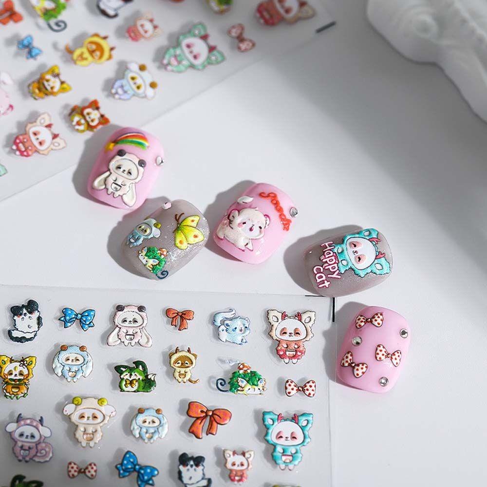 QQMALL Miếng Dán Trang Trí Móng Tay Tự Dính Họa Tiết Hoạt Hình Cún Và Hoa Dễ Thương Dành Cho Nữ