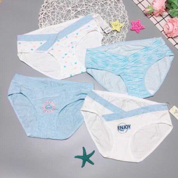 Set 4 quần lót Bầu Sau Sinh cạp chéo cotton CAO CẤP cho bà bầu sinh thường hoặc sinh mổ size từ 43 - 85kg 😍 '