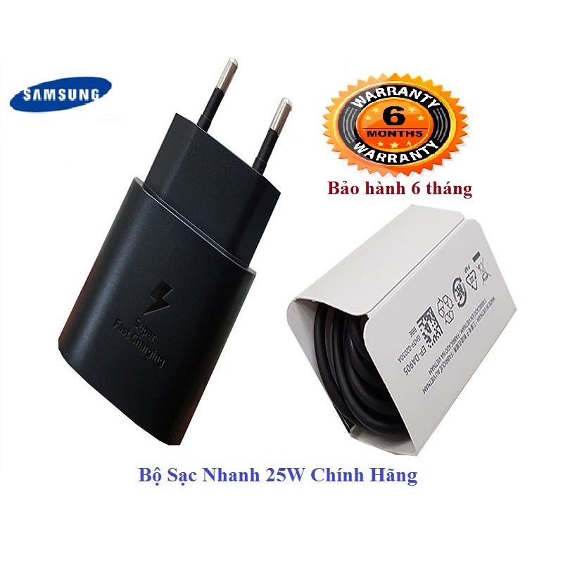 Bộ Sạc Nhanh Samsung 25W Chính Hãng 100% Cho Note 10, Note 20, S20,21,22,23. Tiết Kiệm Thời Gian Sạc, Bảo Vệ Máy Và Pin