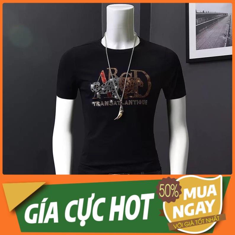 ƯU ĐÃI. QUẢNG CHÂU ODER CHÍNH HÃNG TẬN GỐC áo thun nam thêu đính đá logo abcd hổ báo lấp lánh HOT HOT