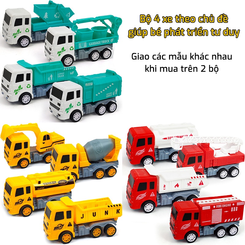 Bộ 4 xe mô hình xây dựng chạy bánh cót chất liệu nhựa cao cấp an toàn chính hãng