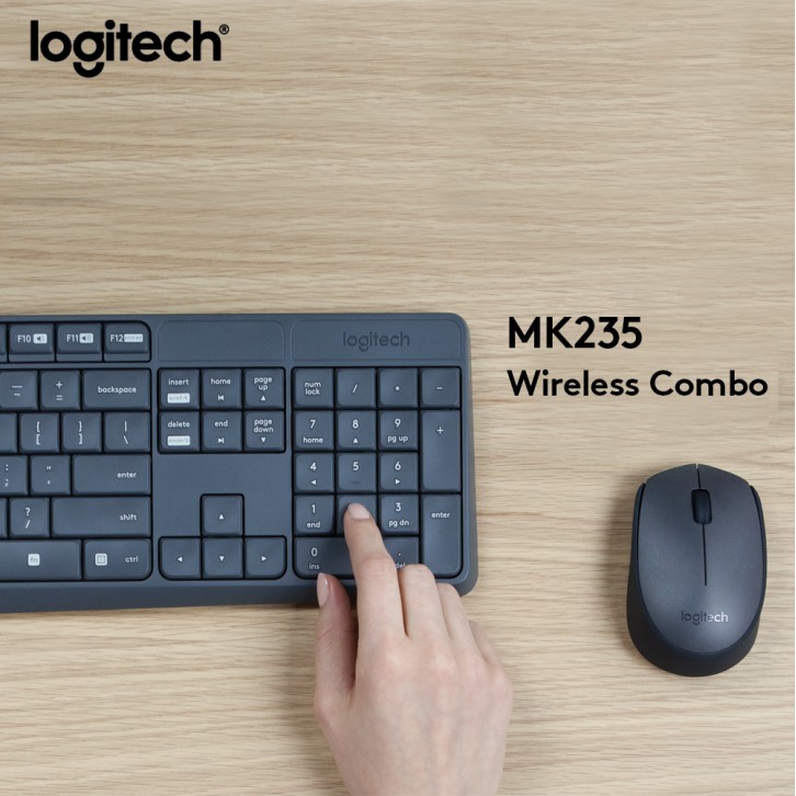 Bộ Bàn Phím + Chuột Không Dây Logitech MK235 - Thiết Kệ Đẹp Đẽ - Hàng Chính Hãng Bảo Hành 1 Năm