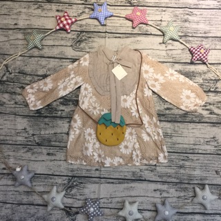 Váy ren vintage cổ nơ cho bé gái